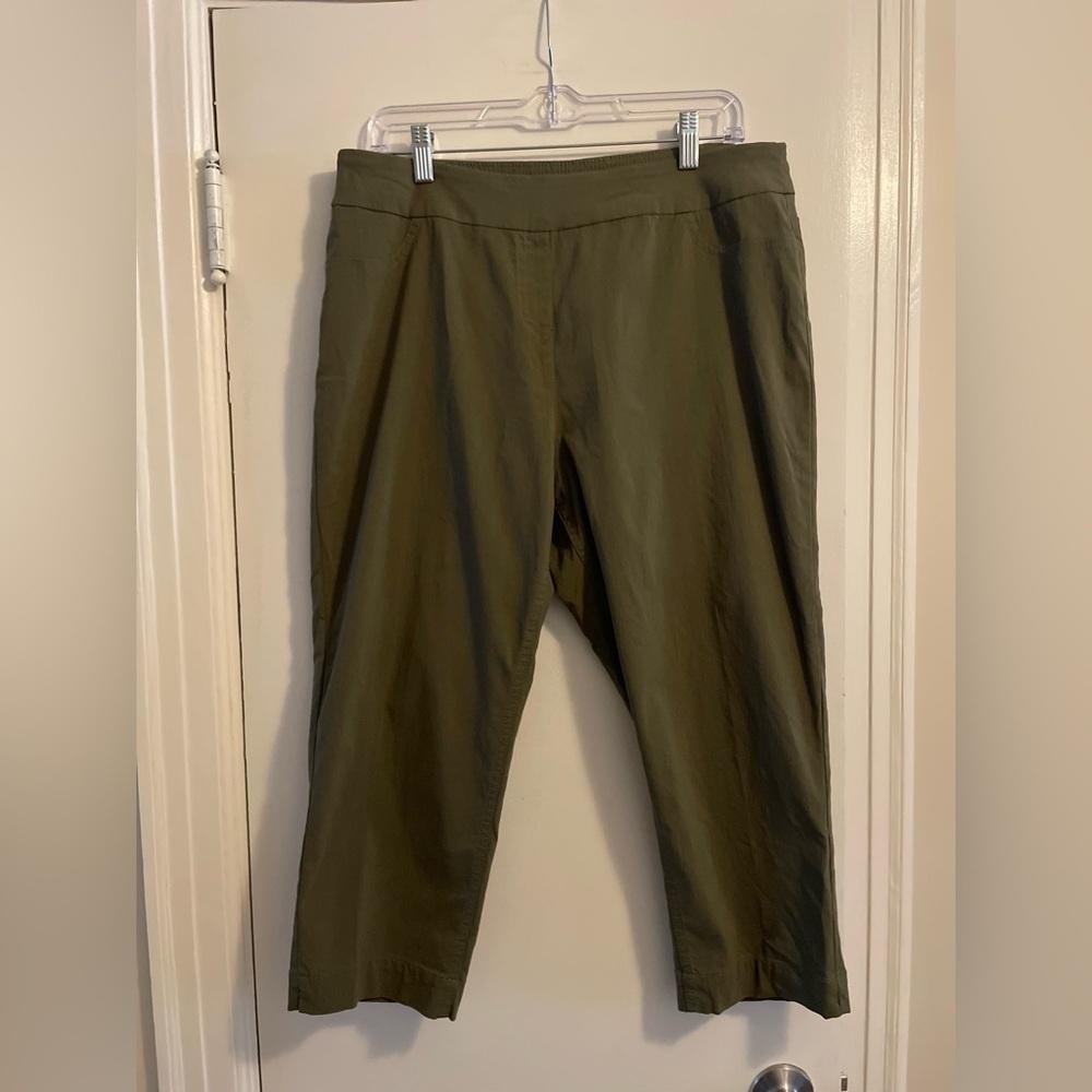 Soft Surroundings Green Stretch Pull On Capri Pants Size Large Petite